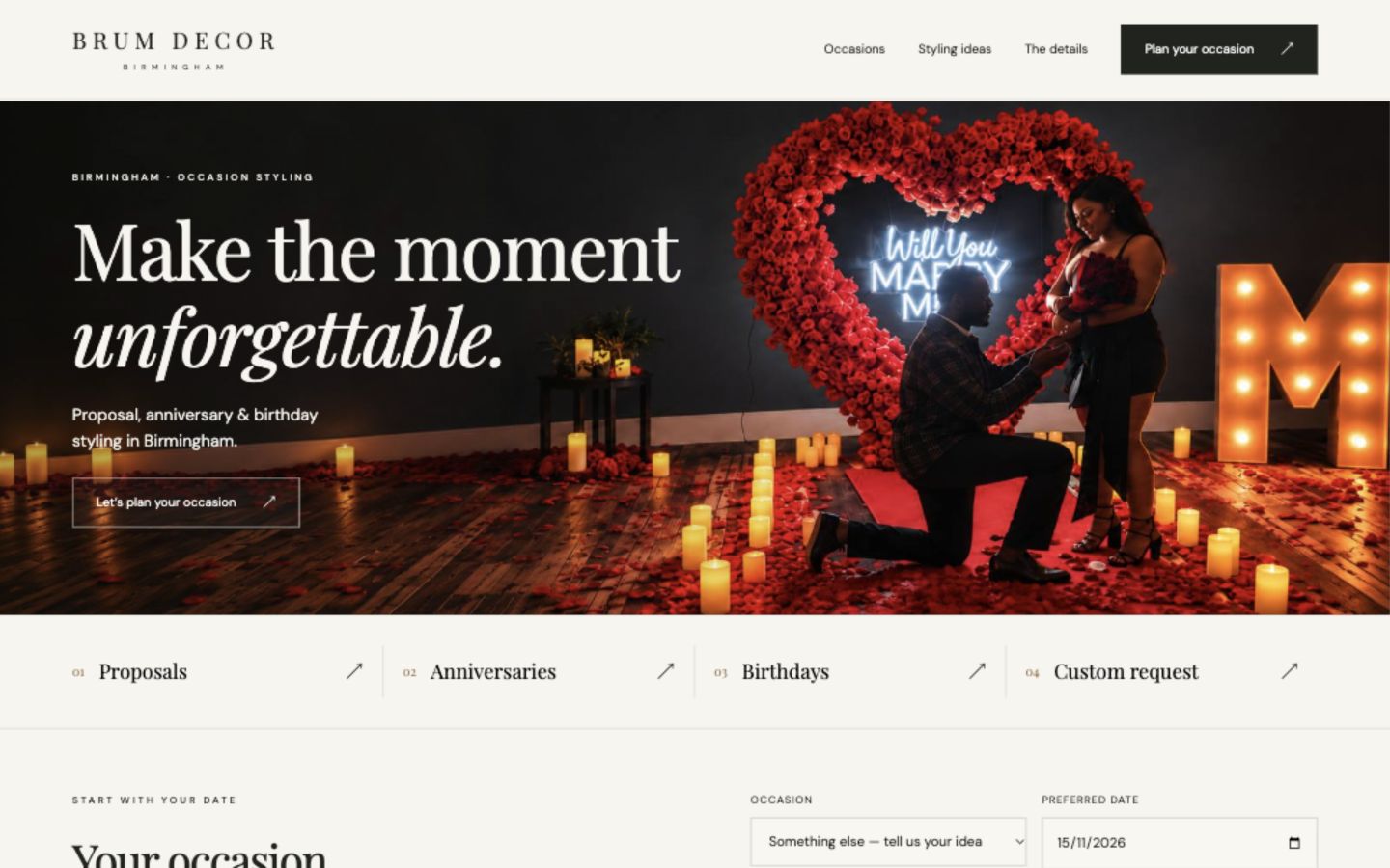 Desktop preview of the Brum Decor website