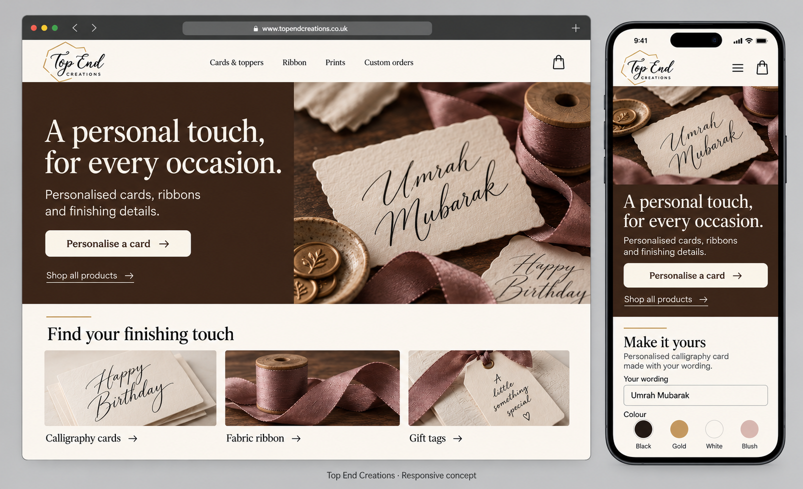 Responsive desktop and mobile concept for Top End Creations